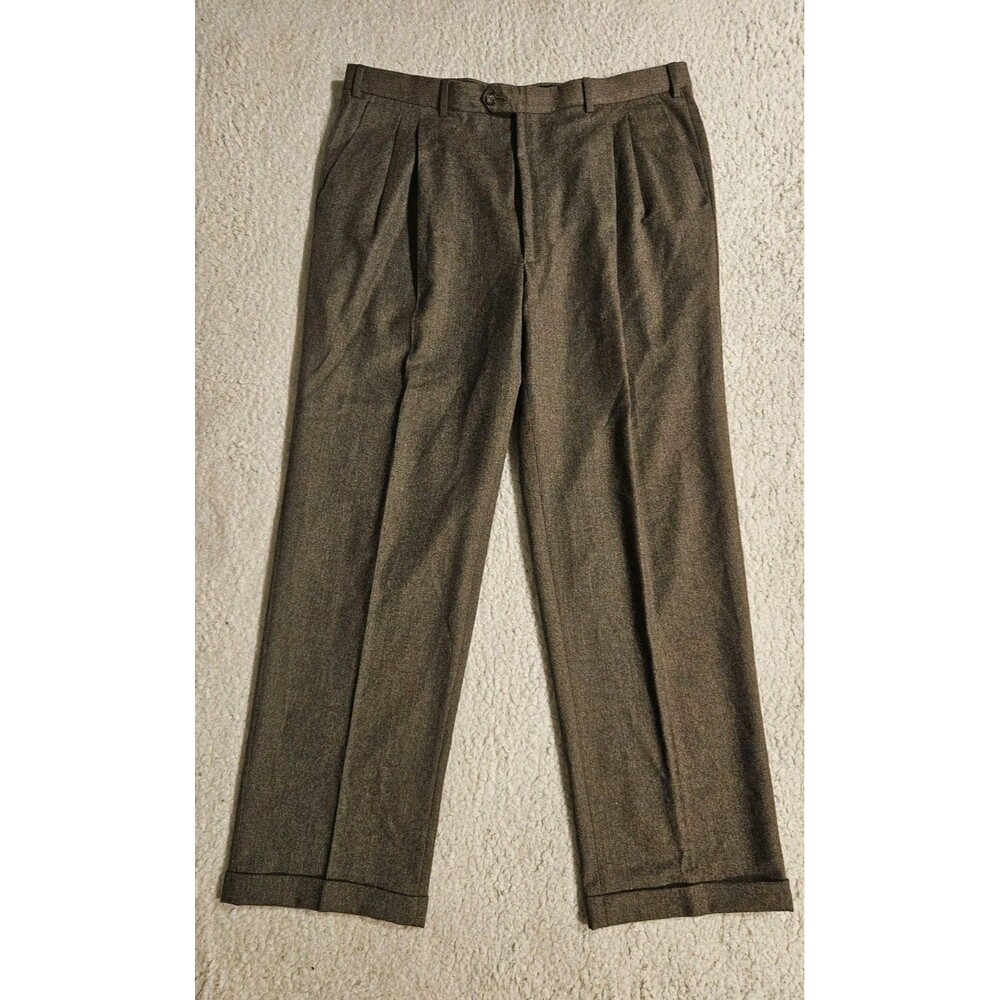 Patrick James Reda 100% Wool Mens 38 Super 100s Dress Pants Pleated Cuffed Brown